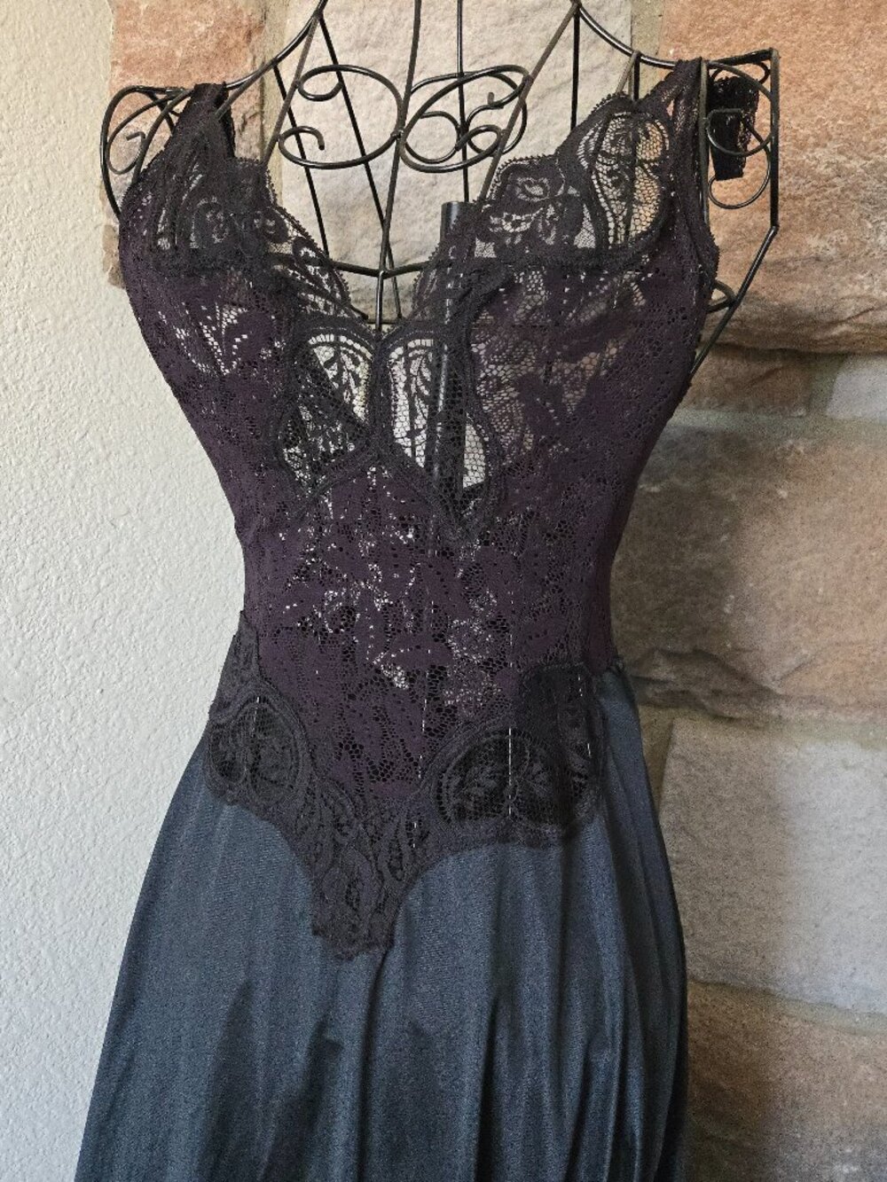 Vintage Olga Black Lace Maxi Slip Dress - Picture 3 of 11